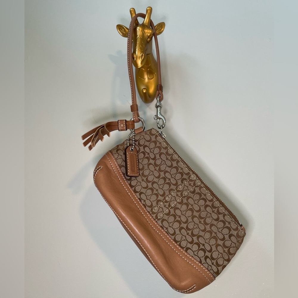 Coach Tan and Brown Signature Wristlet LIKE NEW!!!